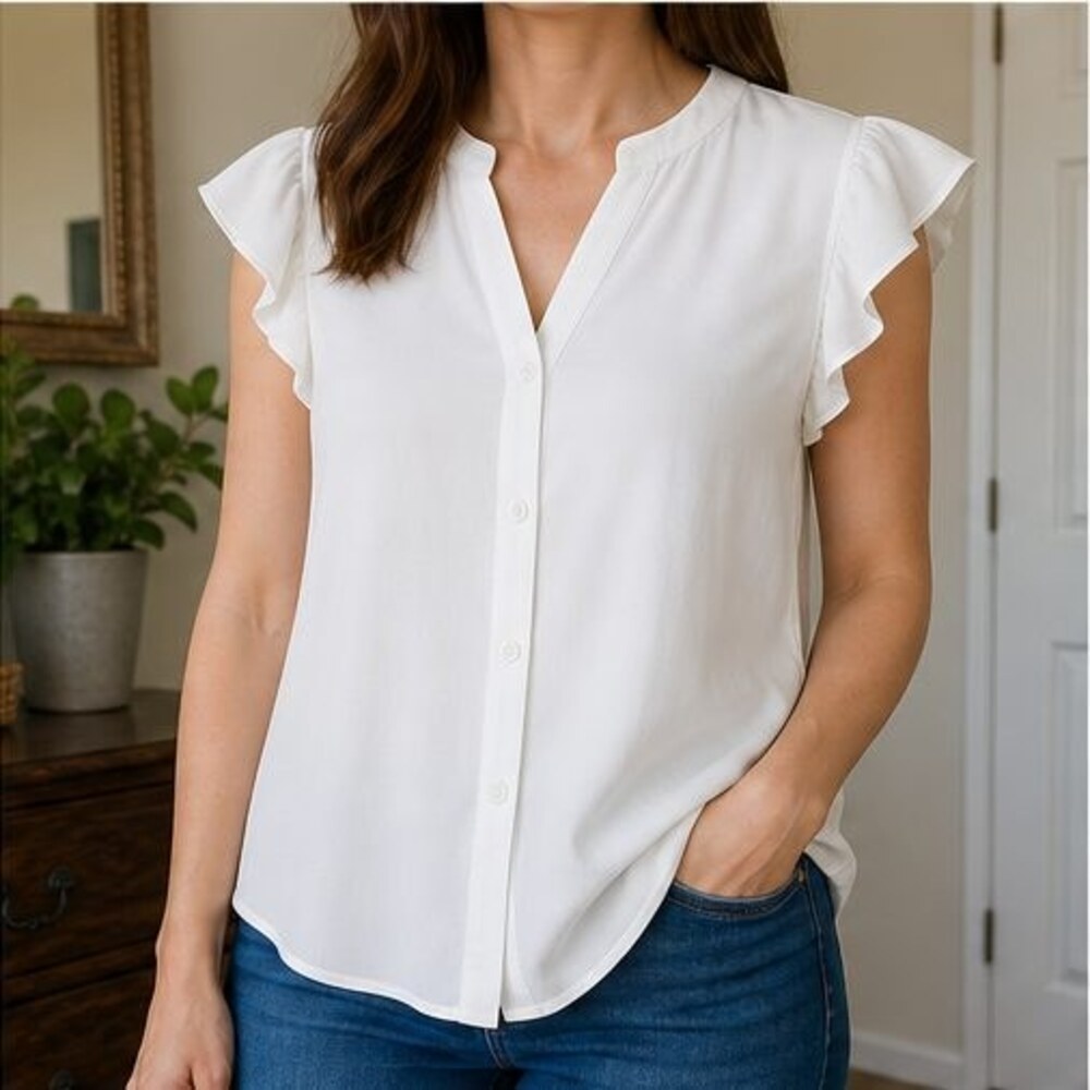 White Ruffle Blouse - Picture 2 of 6